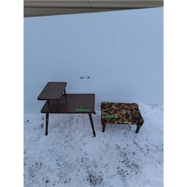 ***Vintage Two Tier End Table w/ Vintage Foot Stool, Measurements in Pics, Cannot Ship