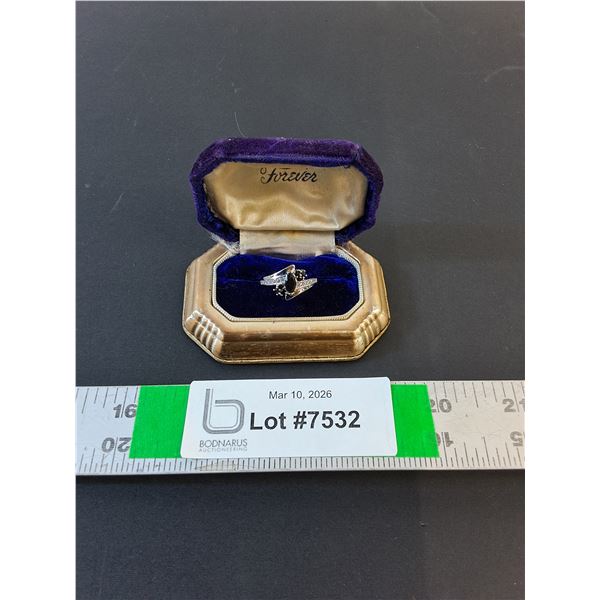 Ring - Vintage Style-Size 9-  Sterling Silver S925 - Marquise- Cut Black Onyx Stone, Cubic Zirconia