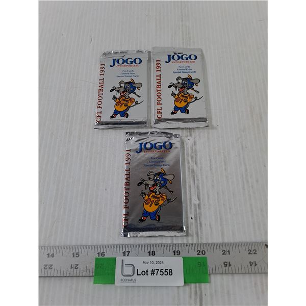 (3) Sealed Packs of JOGO Incorporated 1991 CFL Football Cards, Cannot Guarantee Authenticity