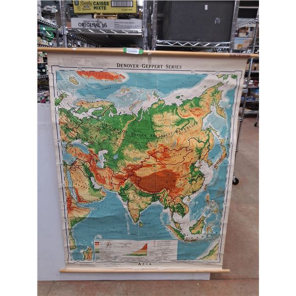 Large Vintage  Denoyer- Geppert Series Roll-Up Map of Asia, 58" x 47" - PICK UP ONLY