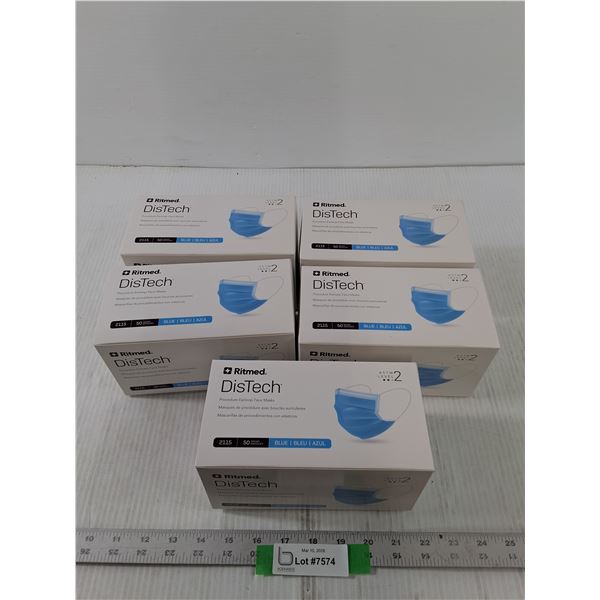 (5) Boxes of Ritmed DisTech Procedure Earloop Face Masks, All NIB