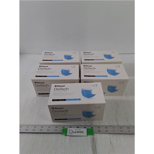 (5) Boxes of Ritmed DisTech Procedure Earloop Face Masks, All NIB