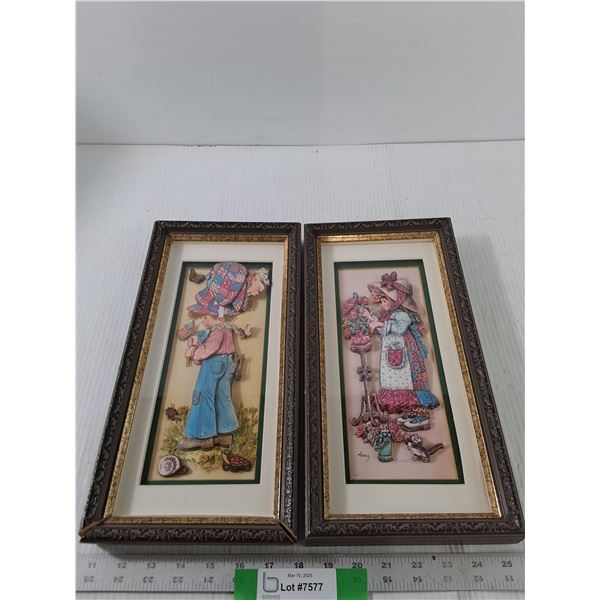 (2) 14" x 7" Framed 3D Art Decor Pieces