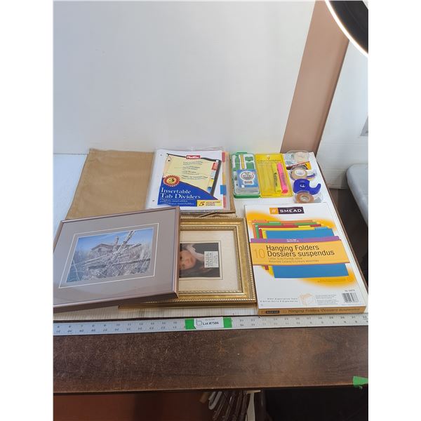 Assorted- Picture Frame,  File Folders, Craft Supplies,  Gold Table Cloth (6)