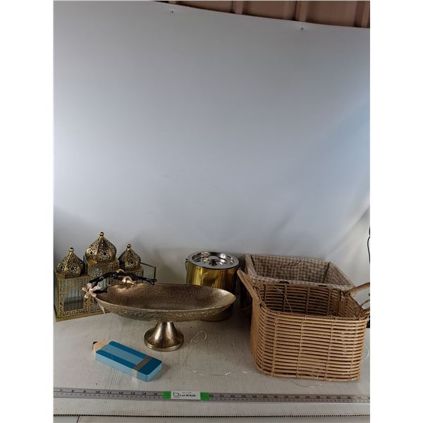 (2) Wicker Basket, Wooden Decorative Pencil, Brass Decor, Misc ( cannot ship)