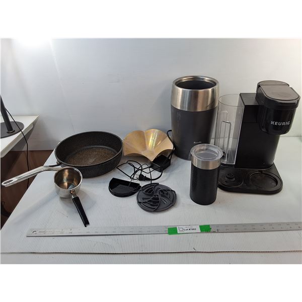 Keurig Coffeemaker, Breville Wine Chiller- Both Power On/As Is, The Rock Frying Pan, Misc. Pickup