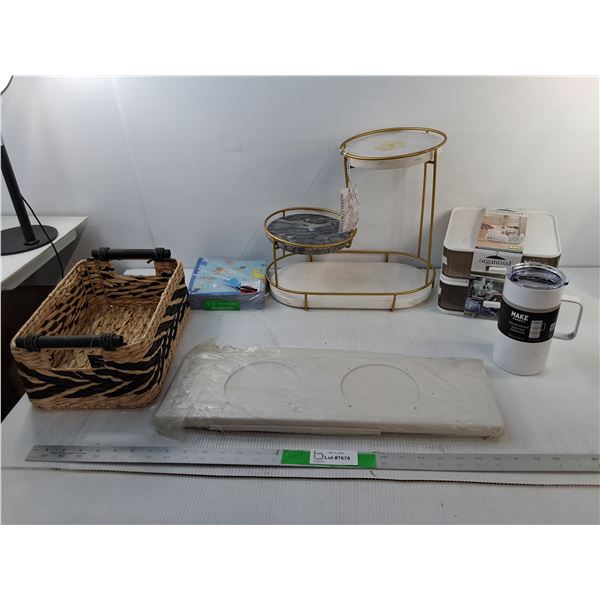 Tiered Stand with Marble, Wicker Basket, Sesame Street Napkins, Misc - PICK UP