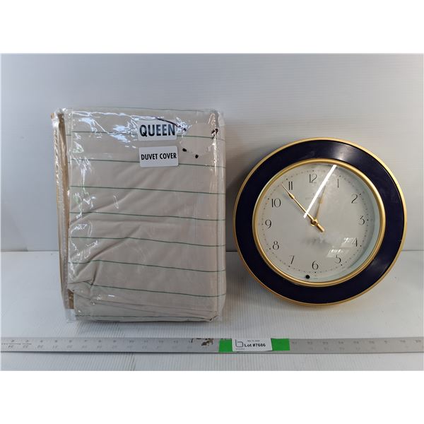 Queen Duvet Cover & Plastic Wall Clock 12"