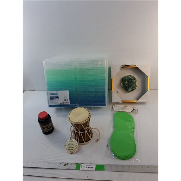 Plastic Storage Containers, Model Damaru Drum, Shadow Box with Crystal 8.75", MIsc.