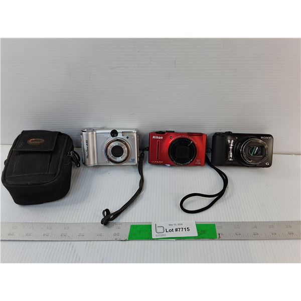 (3) Digital Cameras- Sony, Nikon, Canon- As Is & Case