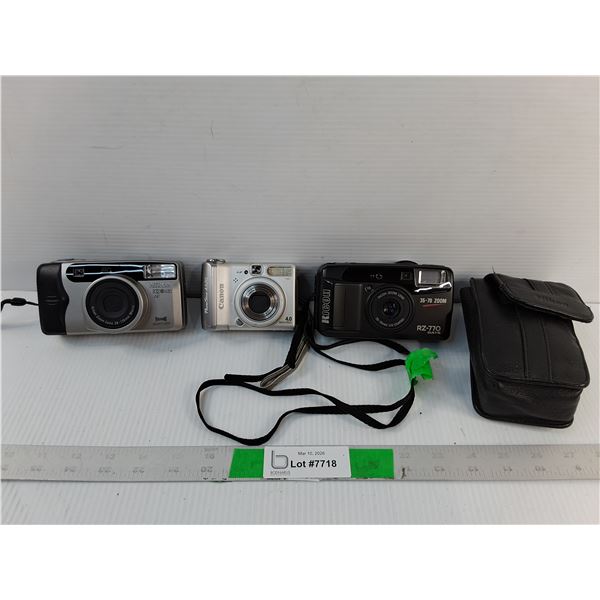 (3) Cameras- Canon, Nikon, Ricoh- As Is & Case