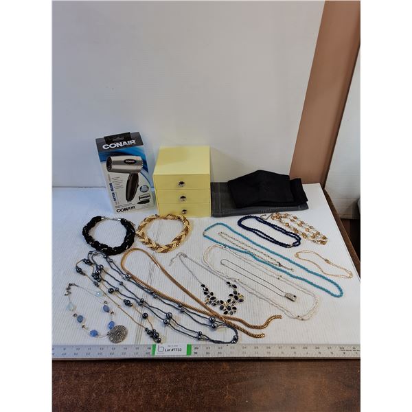 Assorted  - Women's Jewelry,  3 Drawer Storage,  Hair Dryer- Powers On,  Knee Brace/ Support