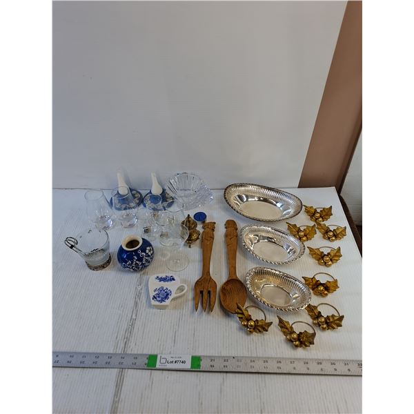 Assorted- Kitchen Decor - Carved Wooden Spoons,  Silver Dishes, Glassware,  Napkin Holders,  Misc