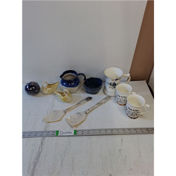 Assorted  - Glassware /Decor,  Mother-of-Pearl Utensils, Misc