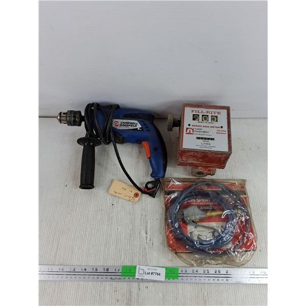 Campbell Hausfeld Drill - Powers On, As Is, Fill Rite Series 800A Meter, Siphon Spray Blow Gun