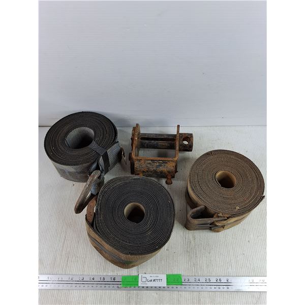 (3) 4" x 30' Heavy Duty Cargo Straps & Cargo Winch