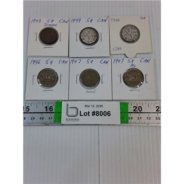 (6) Canadian Nickels-1943-47