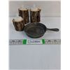 Image 1 : (3) Tea Light Holders and (1) Mini Cast Iron Frying Pan-4"