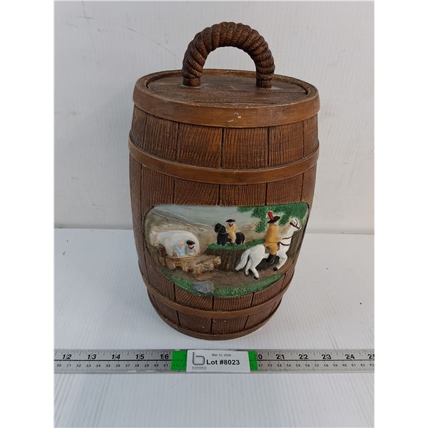 Collectible Ceramic Canister Shaped like Whiskey Barrel - PICK UP