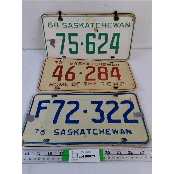 (3) Pairs of Saskatchewan License Plates-1968,1973 and 1976