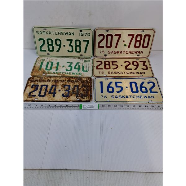 (6) Saskatchewan Plates-1961,1968,1970,(2) 1975 and 1976