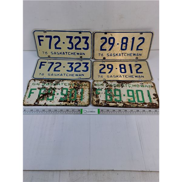 (3) Pairs of Saskatchewan License Plates-1964 and (2) 1976