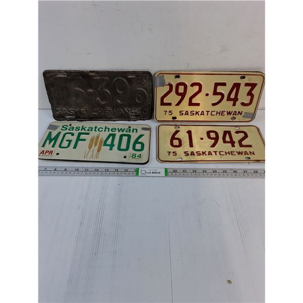 (6) Saskatchewan License Plates-1940,1975 and 1984 Sticker