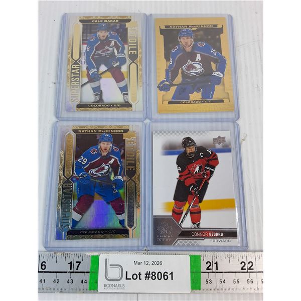 (3) Nathan MacKinnon Rookie Cards and (1) Connor Bedard World Juniors Team Canada -Cannot  Authentic