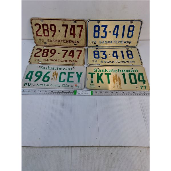 (2) Pairs and (2) Single Saskatchewan License Plates