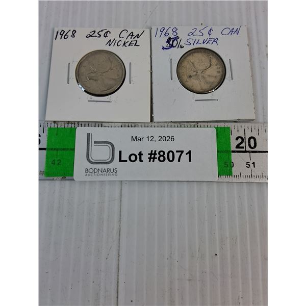 (2) 1968 Canadian Quarters-50% Silver