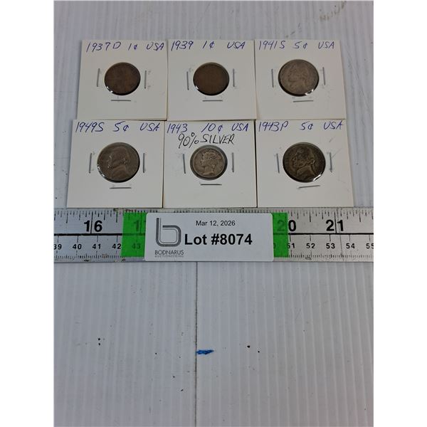 (6) U.S. Mixed Coins 1937-49