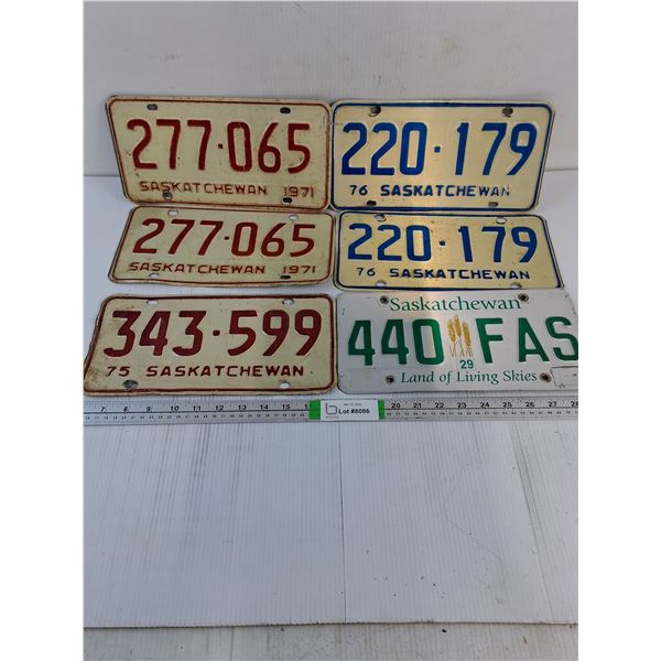 (2) Pairs and (2) Single Saskatchewan License Plates