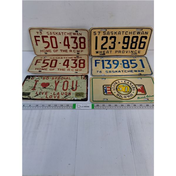 1957,Pair of 1973,1976 Saskatchewan License Plate and (2) Souvenir Plates