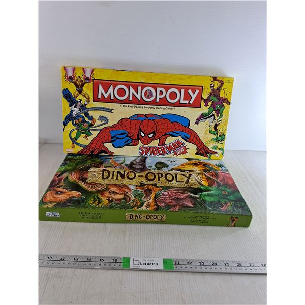 (2) Monopoly Board Games- Spider Man & Dinosaurs Editions