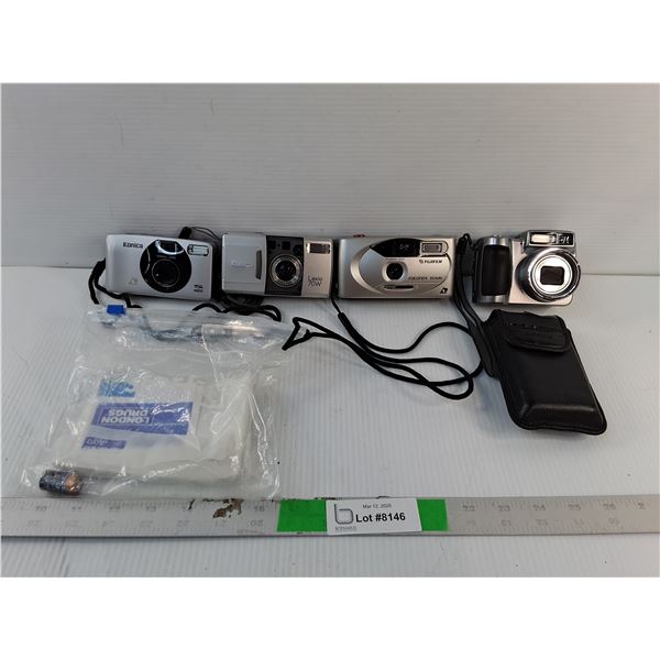 (4) Cameras- Fujifilm, Konica, Kodak- As Is & Case