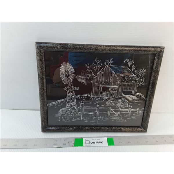 Etched Farm Scene Wall Art 12" x 9.5"
