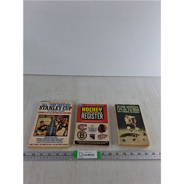 (3) Hockey Books- All Time Greatest Stanley Cup, Hockey Illustrated Register, Stan Mikita, Misc