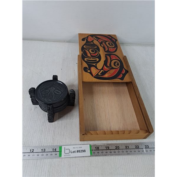 Haida Salmon Box -11' x 7' x 2" & (6) Haida Coasters