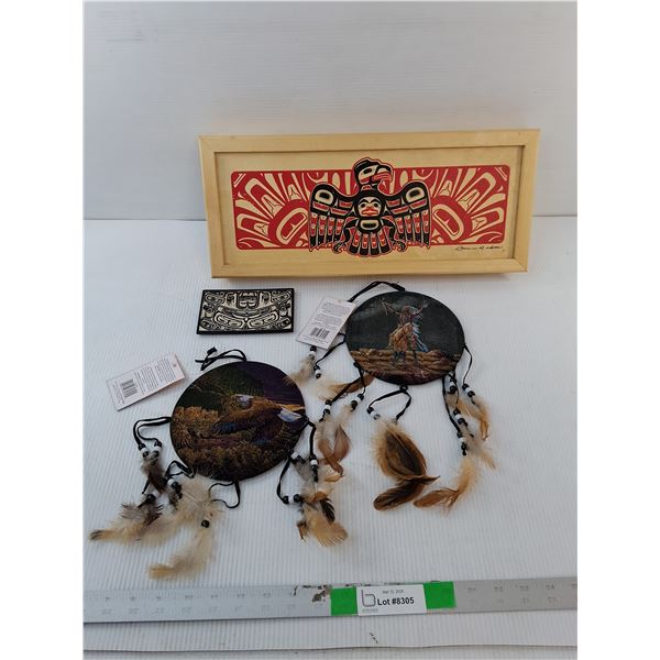 Wooden Indigenous Style Storage Box 17.75" x 7.5", (2) Mandalas, Misc.