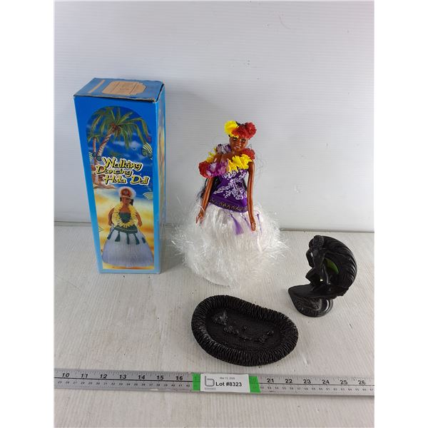 Hula Doll (1993), Hawaii Lava Ashtray, Umi Alii Surfer by Coco Joes's - Made w/ Lava