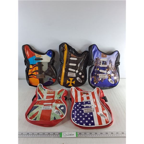 (5) Novelty Guitar Shaped Shoulder Bags- Zippers Work