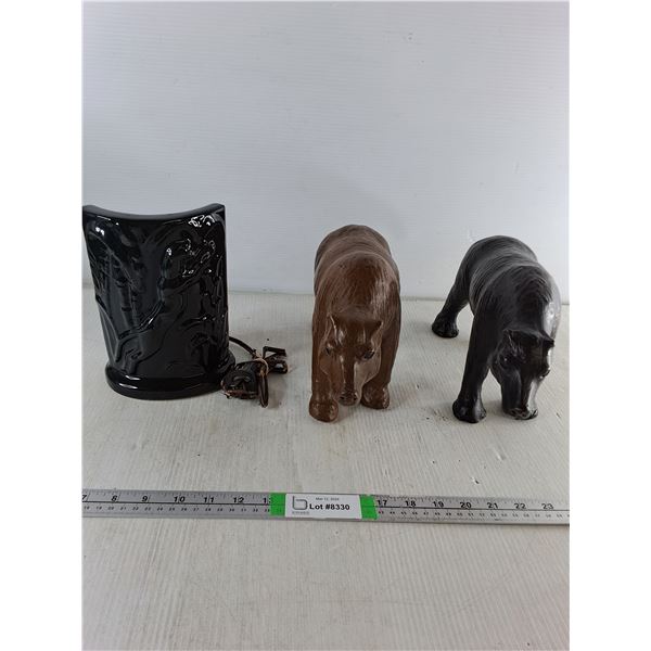Black Panther Table Lamp- Needs Rewiring, Brown & Black Bears