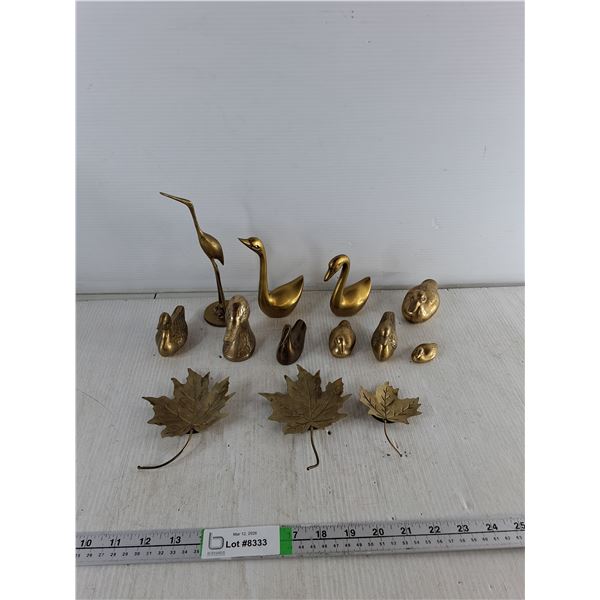Assorted Brass Birds and Leaves