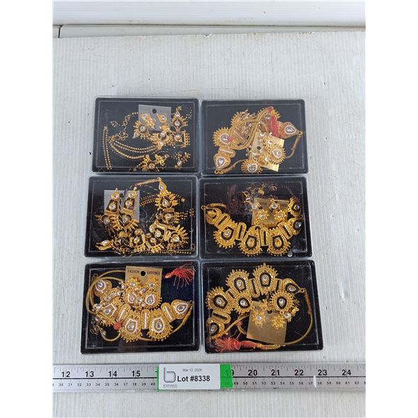 (6) Set of Gold Tone Fashion Jewelry- Necklace & Earrings