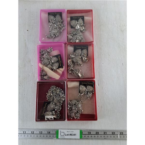 (6) Sets of Silver Tone Fashion Jewelry- Necklace & Earrings