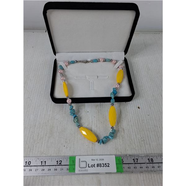 Yellow, Coral, and Turquoise Necklace w/ Case- As Is