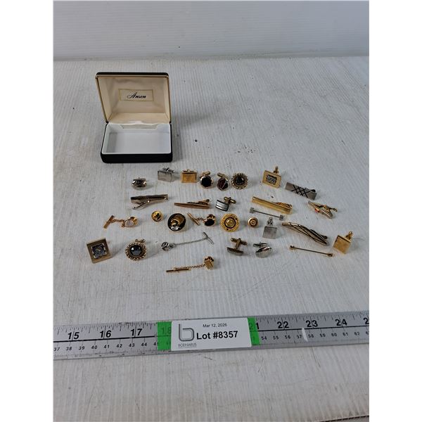 Assorted Vintage Cufflinks, Tie Bars, & Pins - Swank, Hikkok