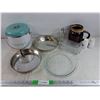 Image 1 : Metal & Glass Pie Pans, Vinegar Bottle, Ceramic Pitcher, Butter Dish, Salt & Pepper Shakers, Pot