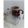 Image 5 : Metal & Glass Pie Pans, Vinegar Bottle, Ceramic Pitcher, Butter Dish, Salt & Pepper Shakers, Pot