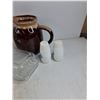 Image 6 : Metal & Glass Pie Pans, Vinegar Bottle, Ceramic Pitcher, Butter Dish, Salt & Pepper Shakers, Pot